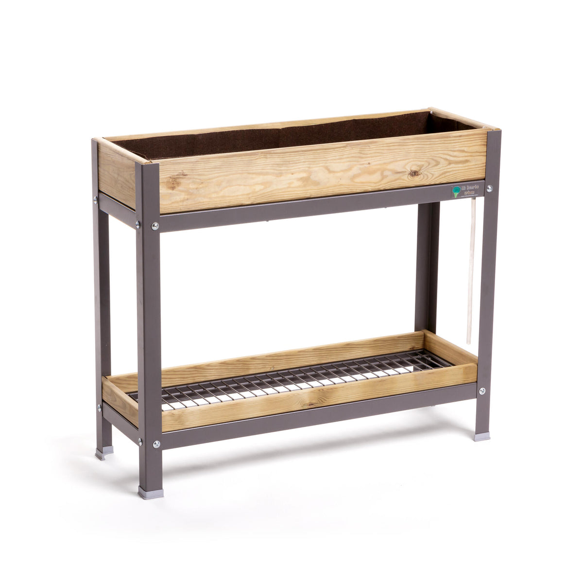 Jardinera Elevada De Madera Gris 90x30x78 Cm De Estructura Metálica Y Bandeja Recoge Aguas Mi Huerto Urban_0