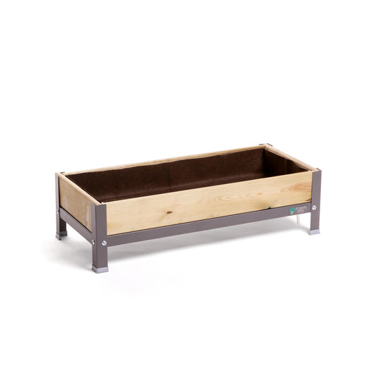 Jardinera Elevada De Madera Gris 90x40x26 Cm De Estructura Metálica Y Bandeja Recoge Aguas Mi Huerto Urban_0