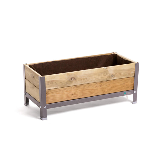 Jardinera Elevada De Madera Gris 90x40x38 Cm De Estructura Metálica Y Bandeja Recoge Aguas Mi Huerto Urban_0