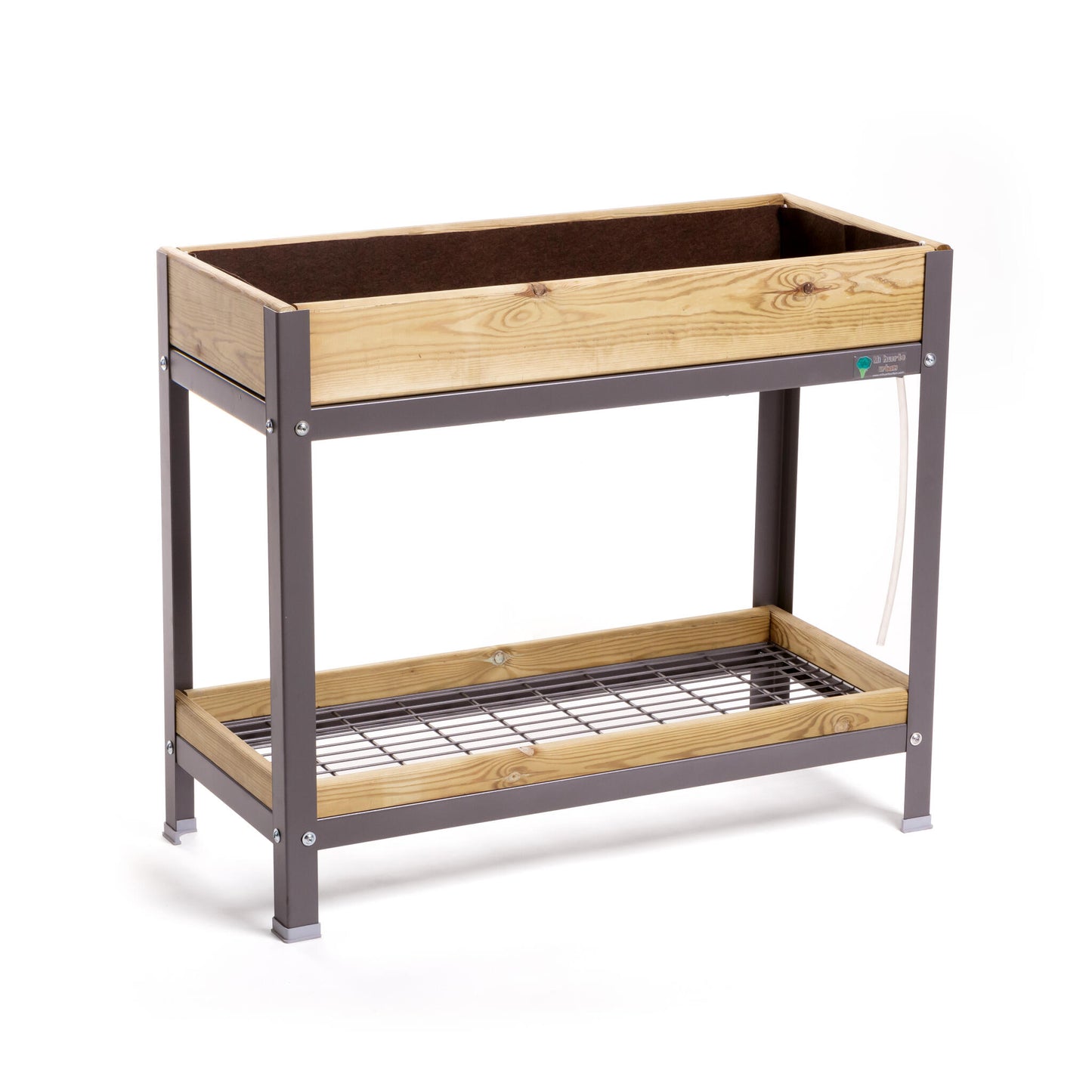 Jardinera Elevada De Madera Gris 90x40x78 Cm De Estructura Metálica Y Bandeja Recoge Aguas Mi Huerto Urban_0