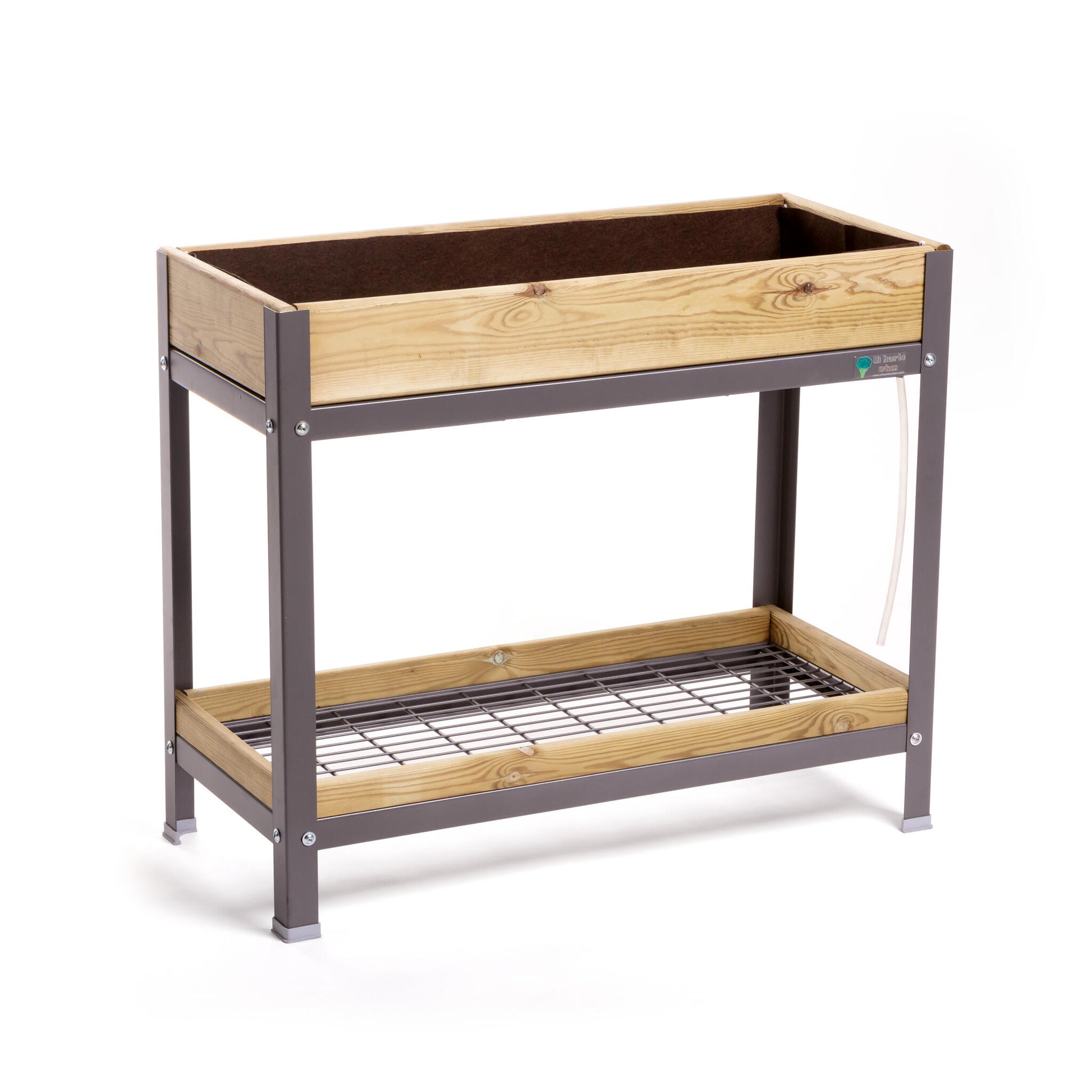 Jardinera Elevada De Madera Gris 90x40x78 Cm De Estructura Metálica Y Bandeja Recoge Aguas Mi Huerto Urban_0