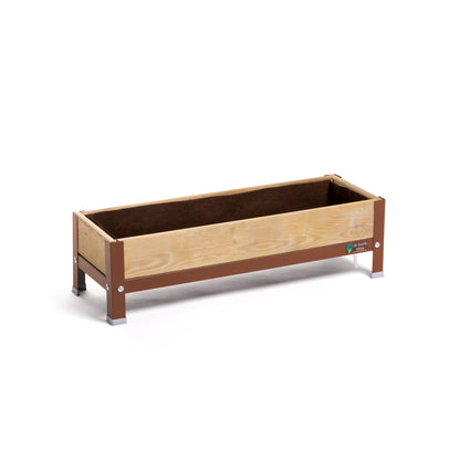 Jardinera Elevada De Madera Marrón 90x30x26 Cm De Estructura Metálica Y Bandeja Recoge Aguas Mi Huerto Urban_0
