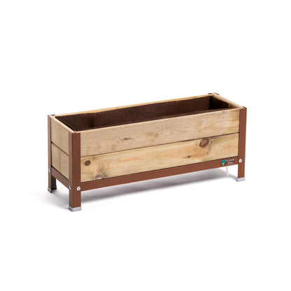Jardinera Elevada De Madera Marrón 90x30x38 Cm De Estructura Metálica Y Bandeja Recoge Aguas Mi Huerto Urban_0