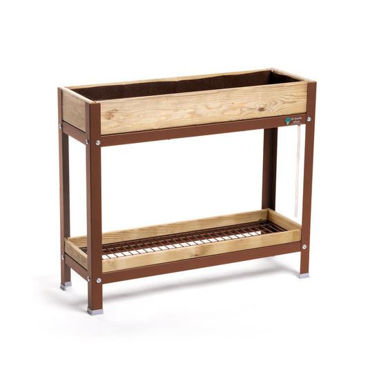 Jardinera Elevada De Madera Marrón 90x30x78 Cm De Estructura Metálica Y Bandeja Recoge Aguas Mi Huerto Urban_0