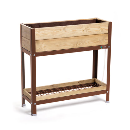 Jardinera Elevada De Madera Marrón 90x30x90 Cm De Estructura Metálica Y Bandeja Recoge Aguas Mi Huerto Urban_0