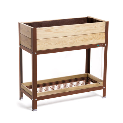 Jardinera Elevada De Madera Marrón 90x40x90 Cm De Estructura Metálica Y Bandeja Recoge Aguas Mi Huerto Urban_0