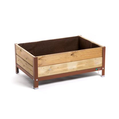 Jardinera Elevada De Madera Marrón 90x60x38 Cm De Estructura Metálica Y Bandeja Recoge Aguas Mi Huerto Urban_0