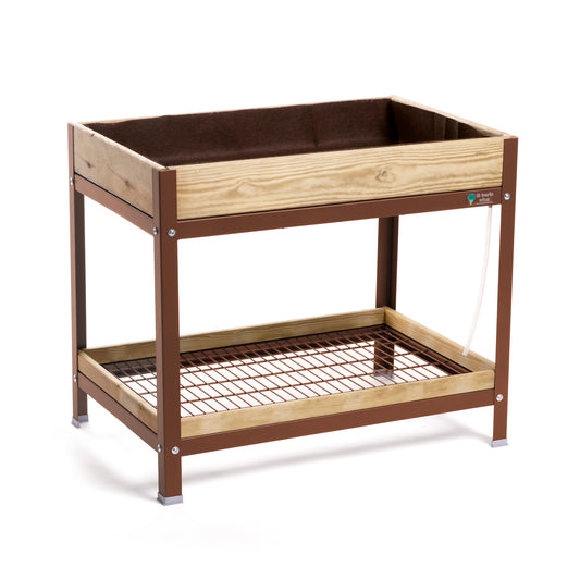 Jardinera Elevada De Madera Marrón 90x60x78 Cm De Estructura Metálica Y Bandeja Recoge Aguas Mi Huerto Urban_0