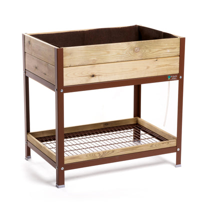 Jardinera Elevada De Madera Marrón 90x60x90 Cm De Estructura Metálica Y Bandeja Recoge Aguas Mi Huerto Urban_0