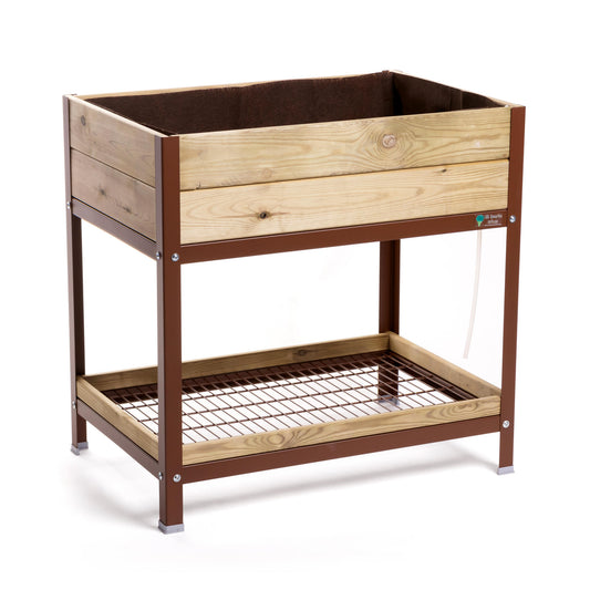 Jardinera Elevada De Madera Marrón 90x60x90 Cm De Estructura Metálica Y Bandeja Recoge Aguas Mi Huerto Urban_0