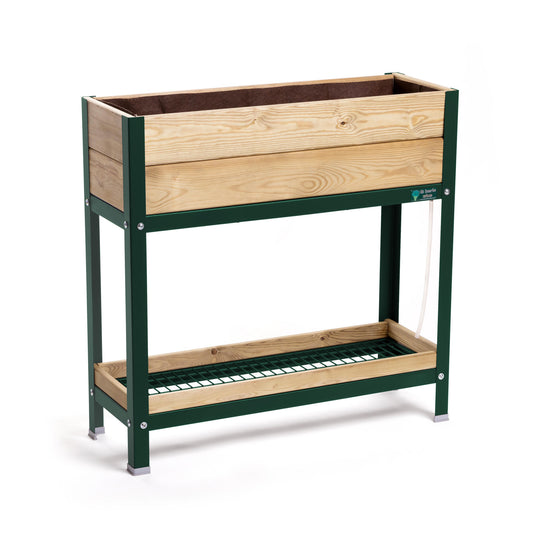 Jardinera Elevada De Madera Verde 90x30x90 Cm De Estructura Metálica Y Bandeja Recoge Aguas Mi Huerto Urban_0