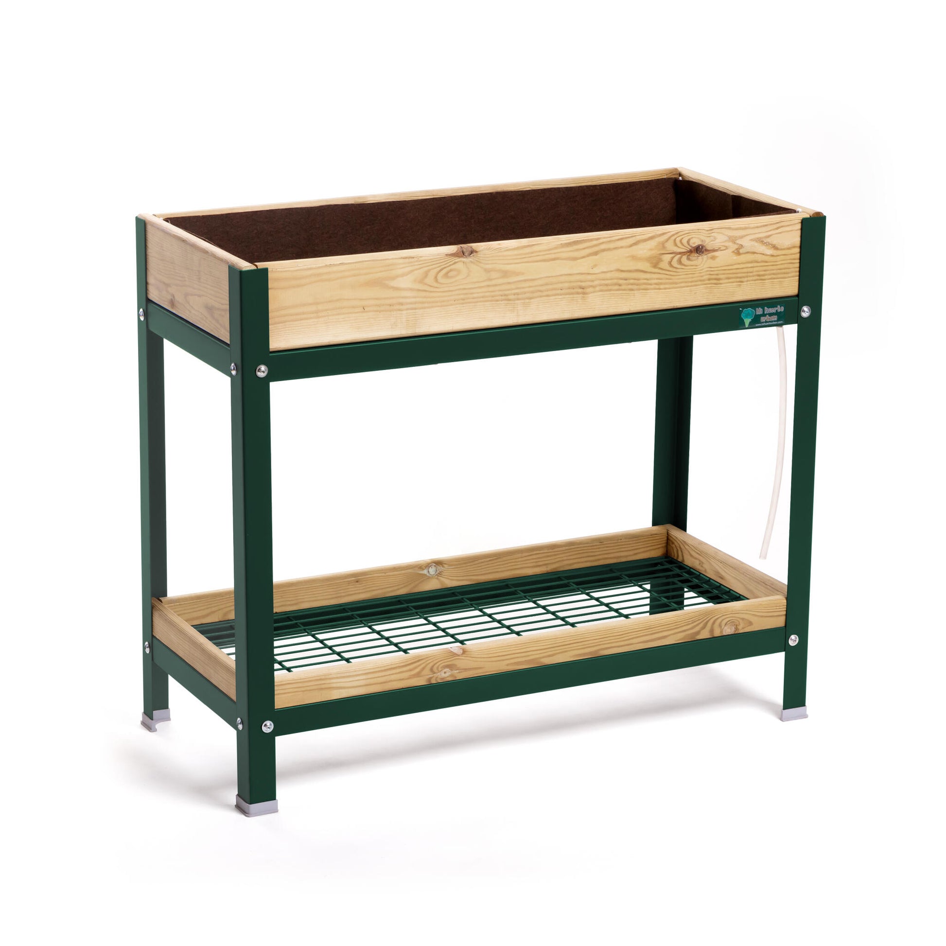 Jardinera Elevada De Madera Verde 90x40x78 Cm De Estructura Metálica Y Bandeja Recoge Aguas Mi Huerto Urban_0