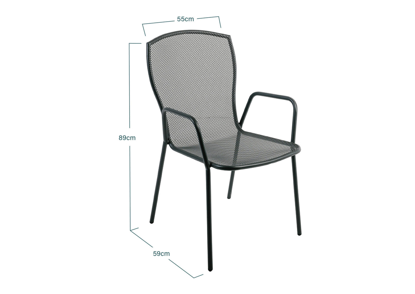 Juego De 4 Sillas De Jardín Apilables De Acero Negro Con Reposabrazos Industriales - Muebles De Jardín -55x59xh89cm_4