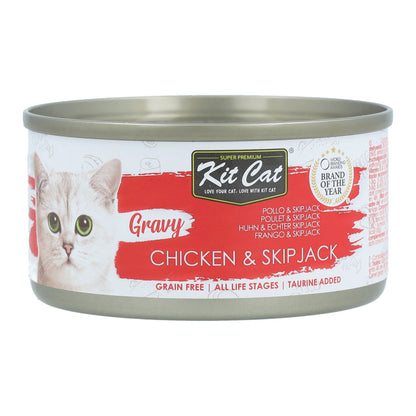 Kit Cat Lata Gravy - Pollo &amp; Bonito Skipjack 70 g Comida húmeda para gatos en salsa