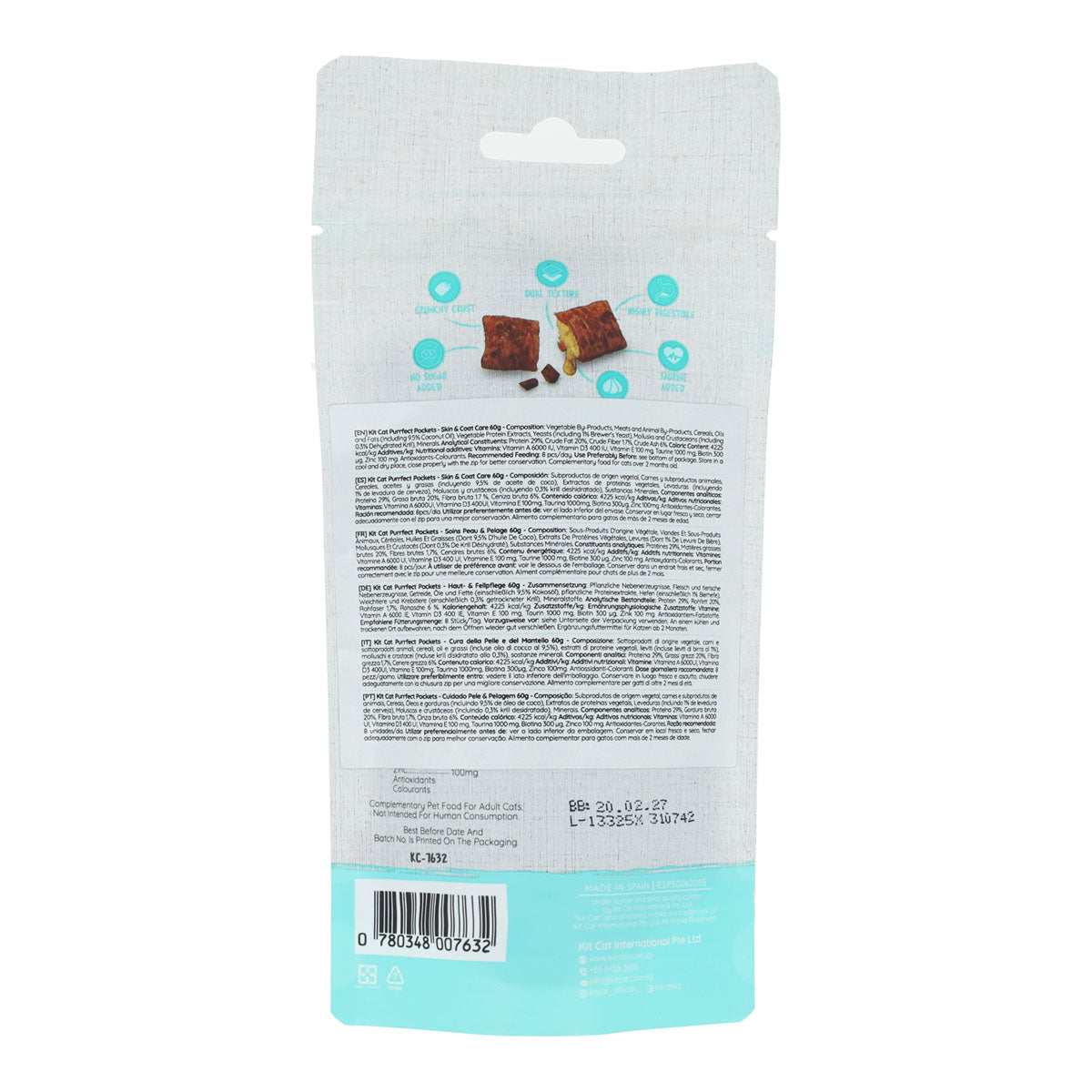 Kit Cat Purrfect Pockets - Skin & Coat Care 60 g Snack funcional para gatos