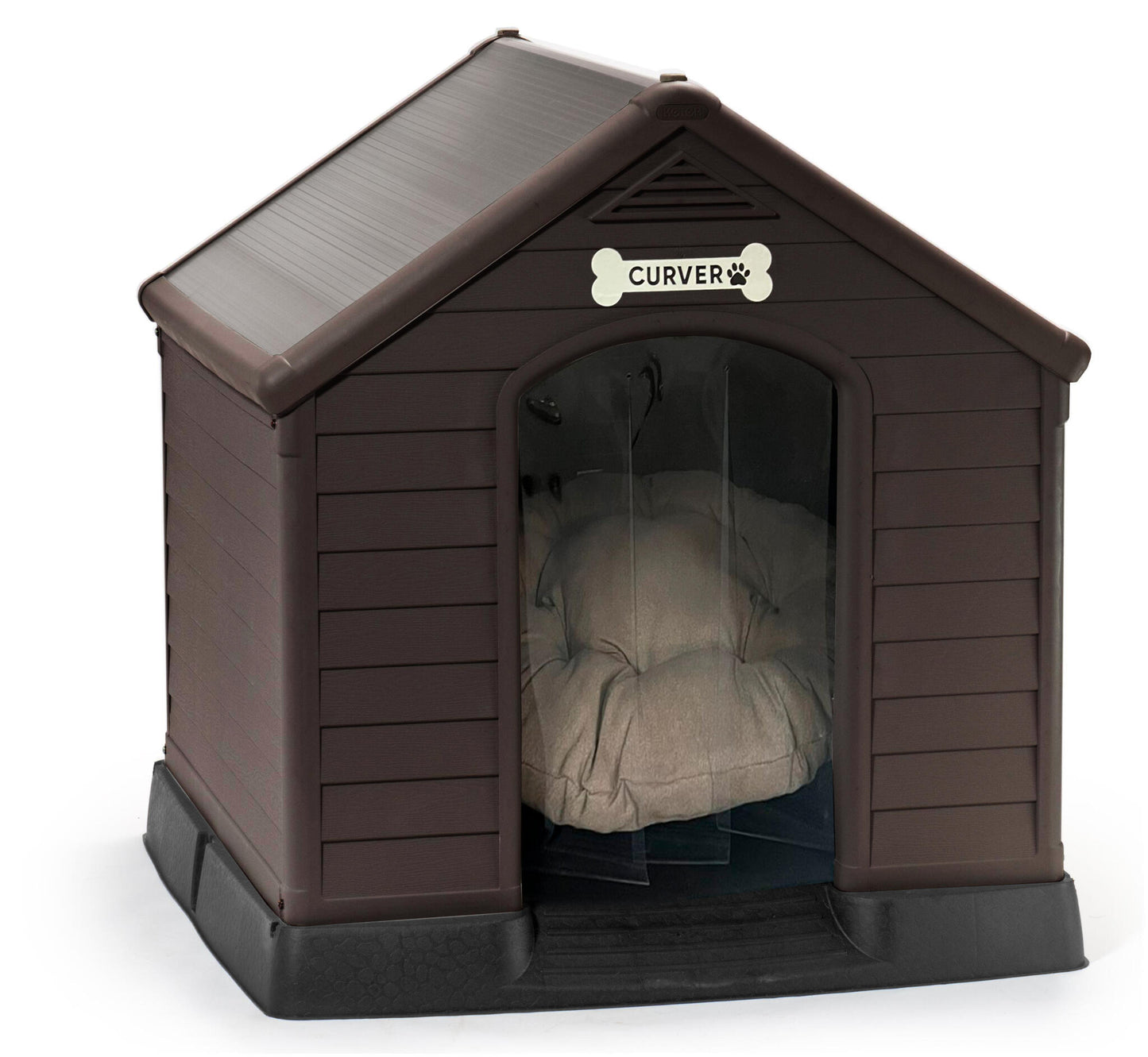 Keter Caseta De Perro Marrón Grande,incluye Cojín,cortina Y Etiqueta Nombre_0