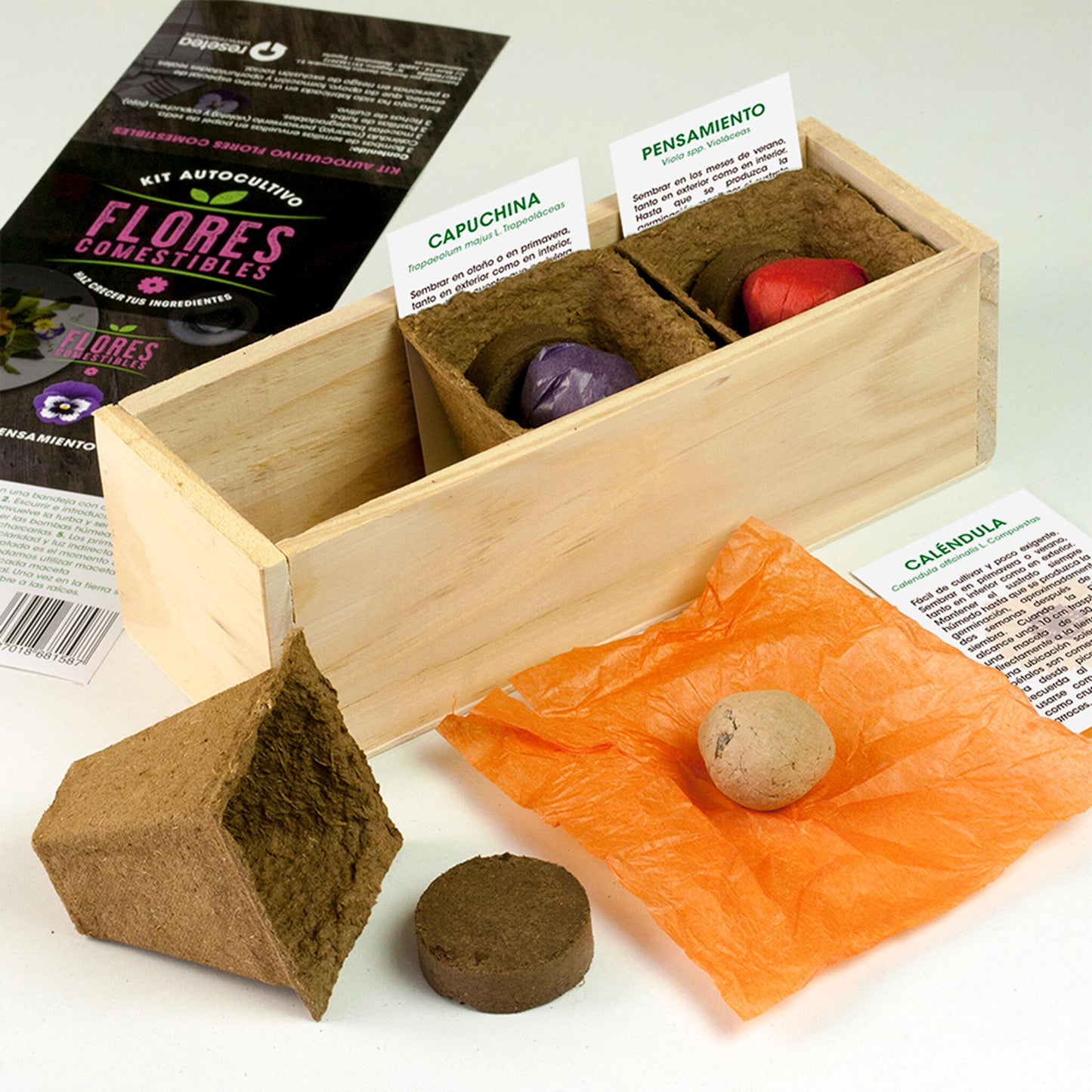 Kit Autocultivo Flores Comestibles Caléndula, Pensamiento y Capuchina | Regalo Gourmet - Resetea_1
