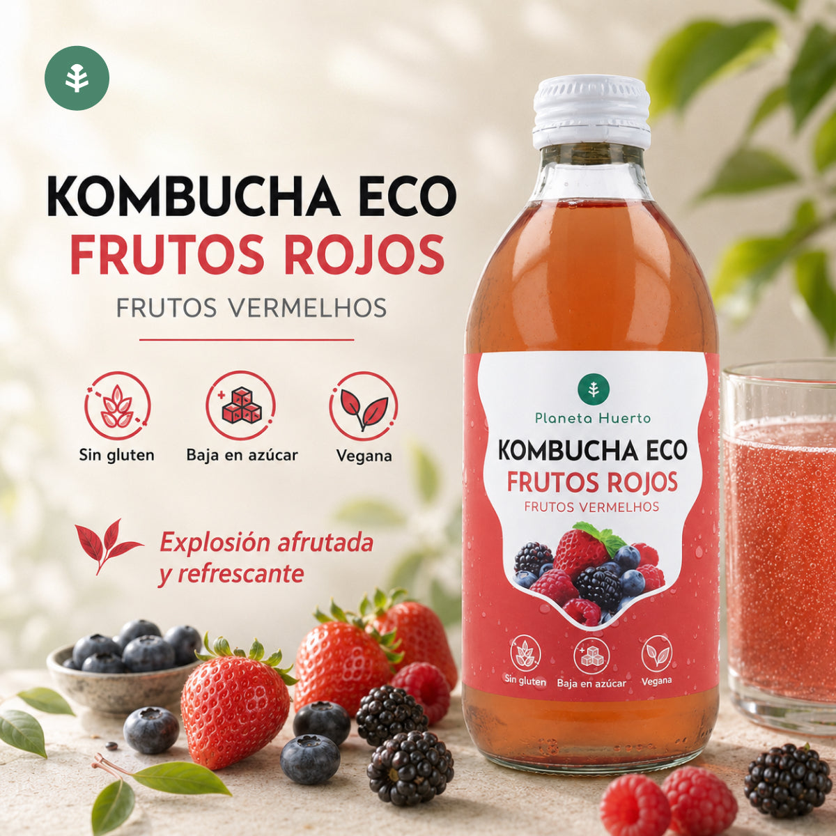 Kombucha ECO Frutos rojos Planeta Huerto 330 ml