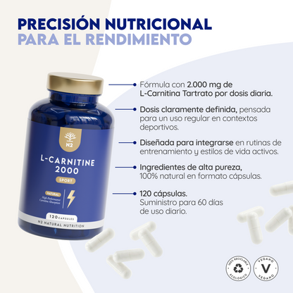 L-Carnitina 2000 60 días Quemagrasa N2 Natural Nutrition 120 cápsulas