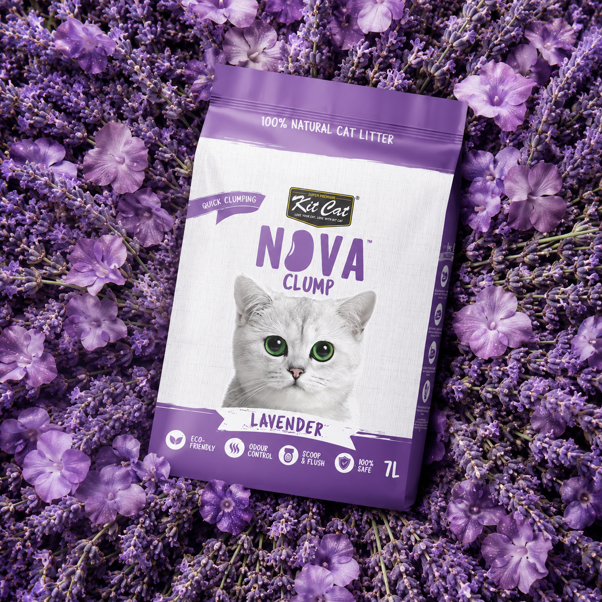 Kit Cat Arena Eco Nova Clump - Lavender 7 L Arena para gatos - Floral Suave y Relajante