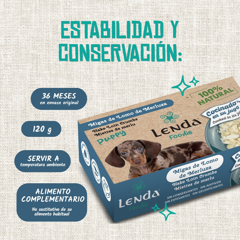 Comida para perro Puppy Migas de lomo de Merluza Lenda 120 g