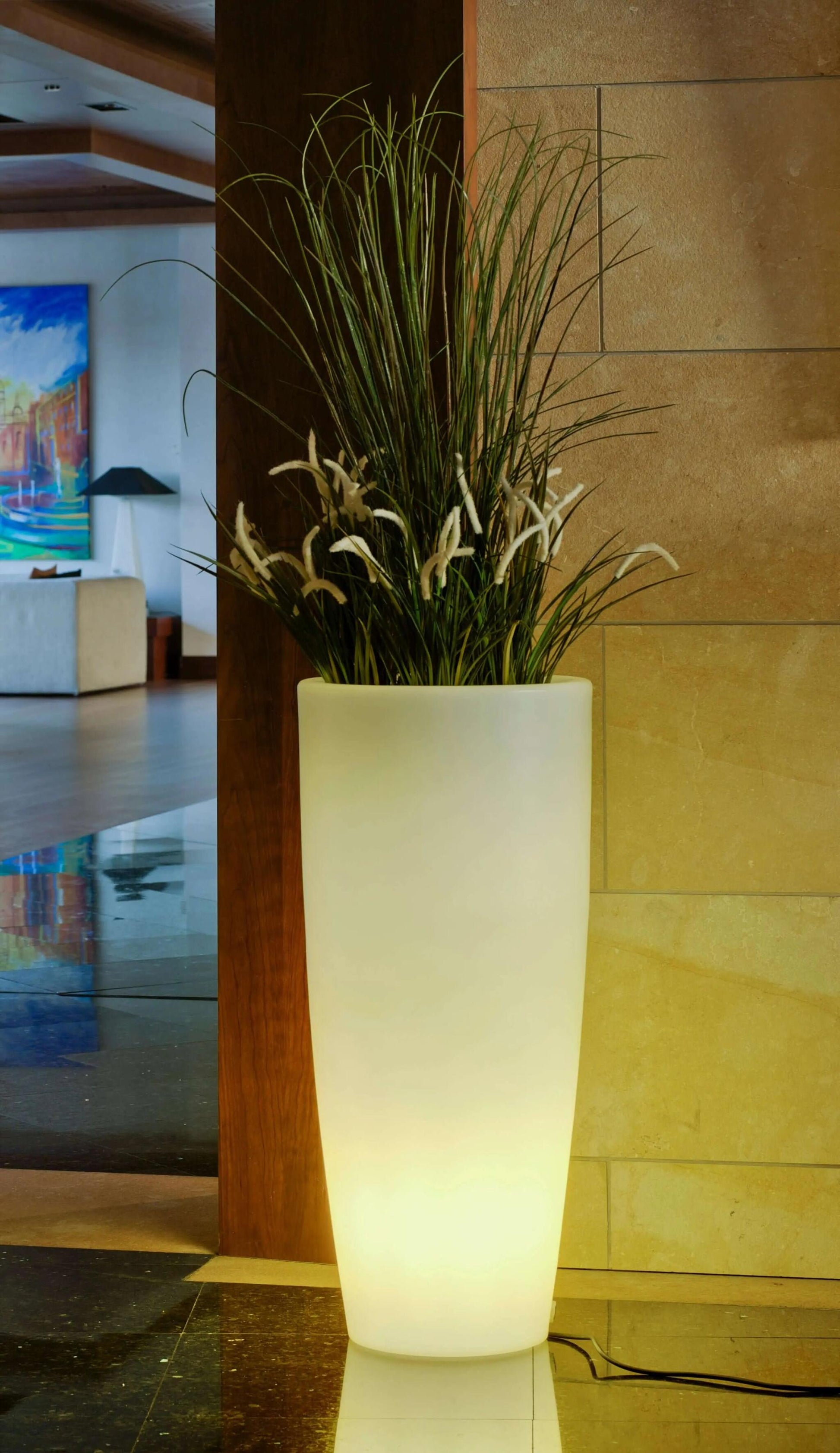 Macetero Bambú / Ø40x70 Cm. / Blanco / Luz Fría Con Cable_1