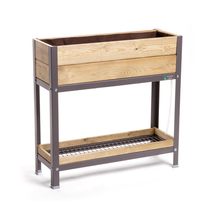 MI HUERTO URBAN Jardinera Elevada Madera con Bandeja Recoge Aguas | Estructura Metálica | Gris | 90x30x90cm_0