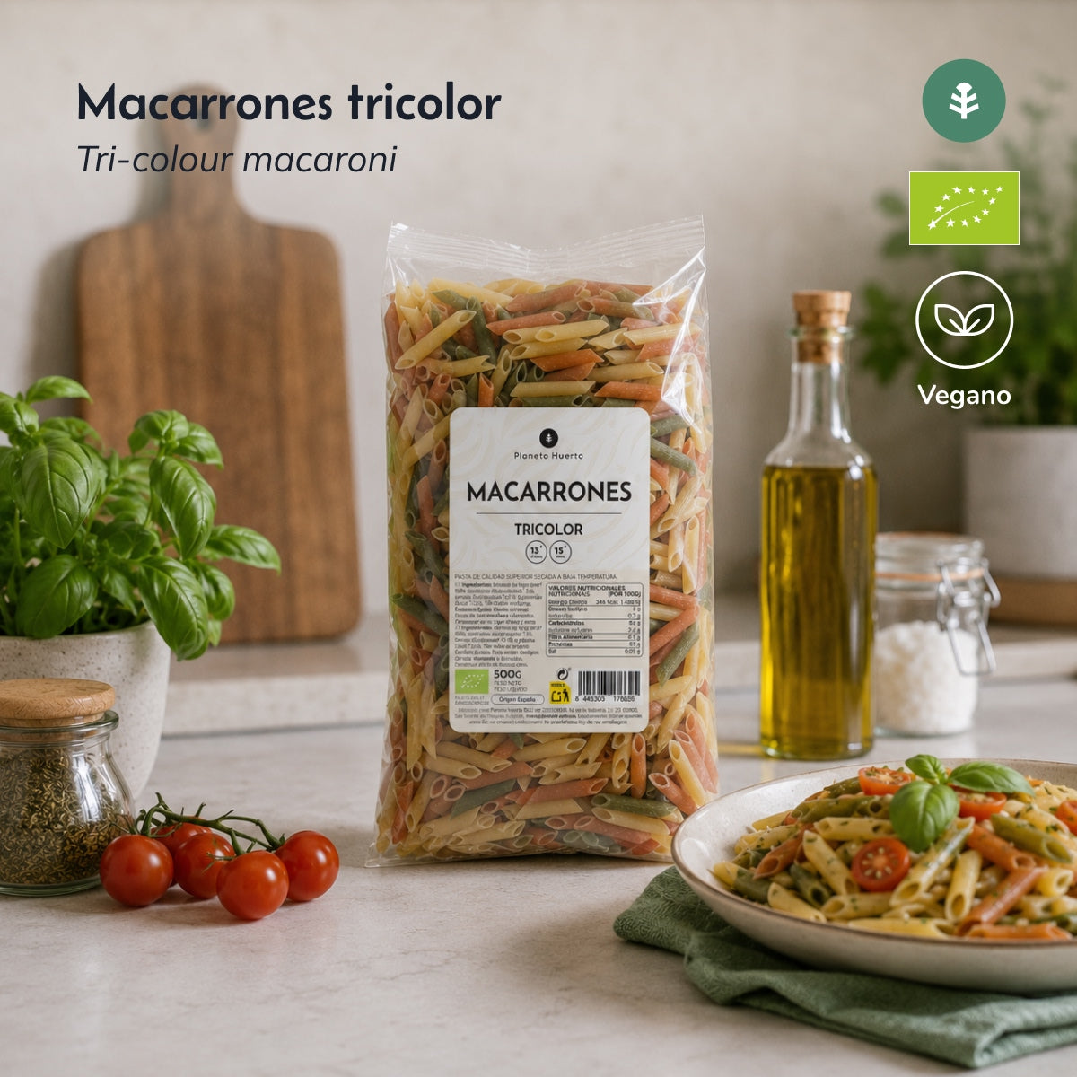 Macarrones tricolor ECO Planeta Huerto 500gr