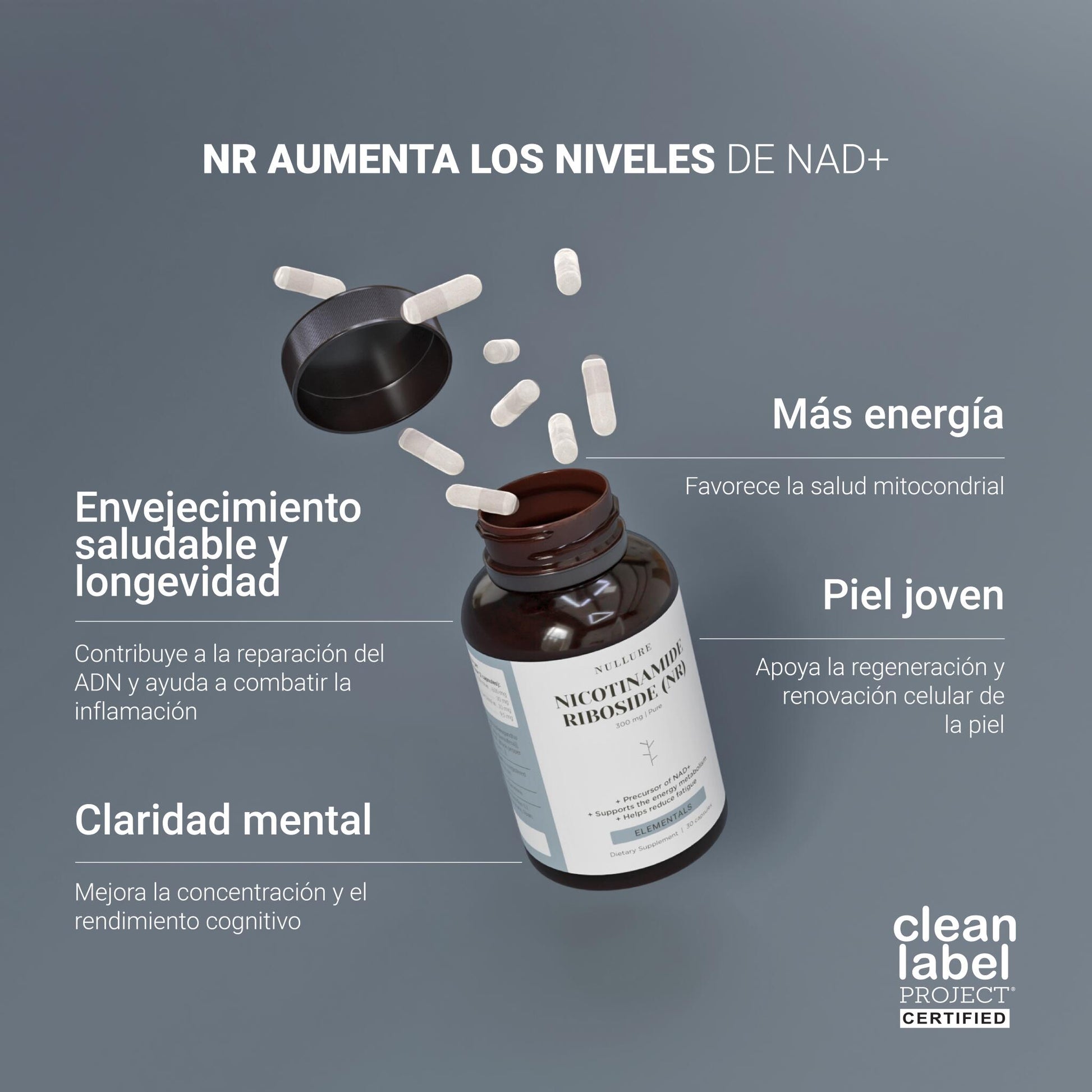Nad nicotinamide riboside 300mg – boost nad+, energía y longevidad, clean label (90 cápsulas)_1