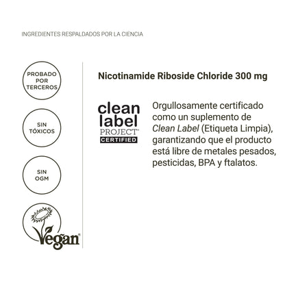 Nad nicotinamide riboside 300mg – boost nad+, energía y longevidad, clean label (90 cápsulas)_2