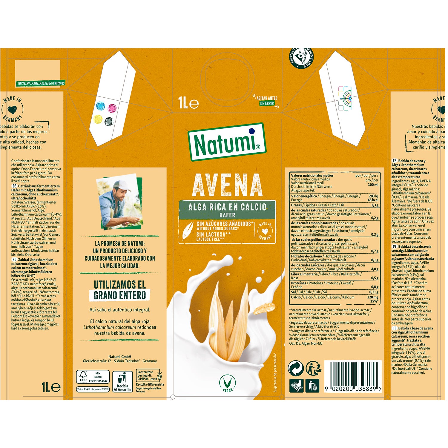 Bebida Avena Rica en Calcio Natumi 1 L