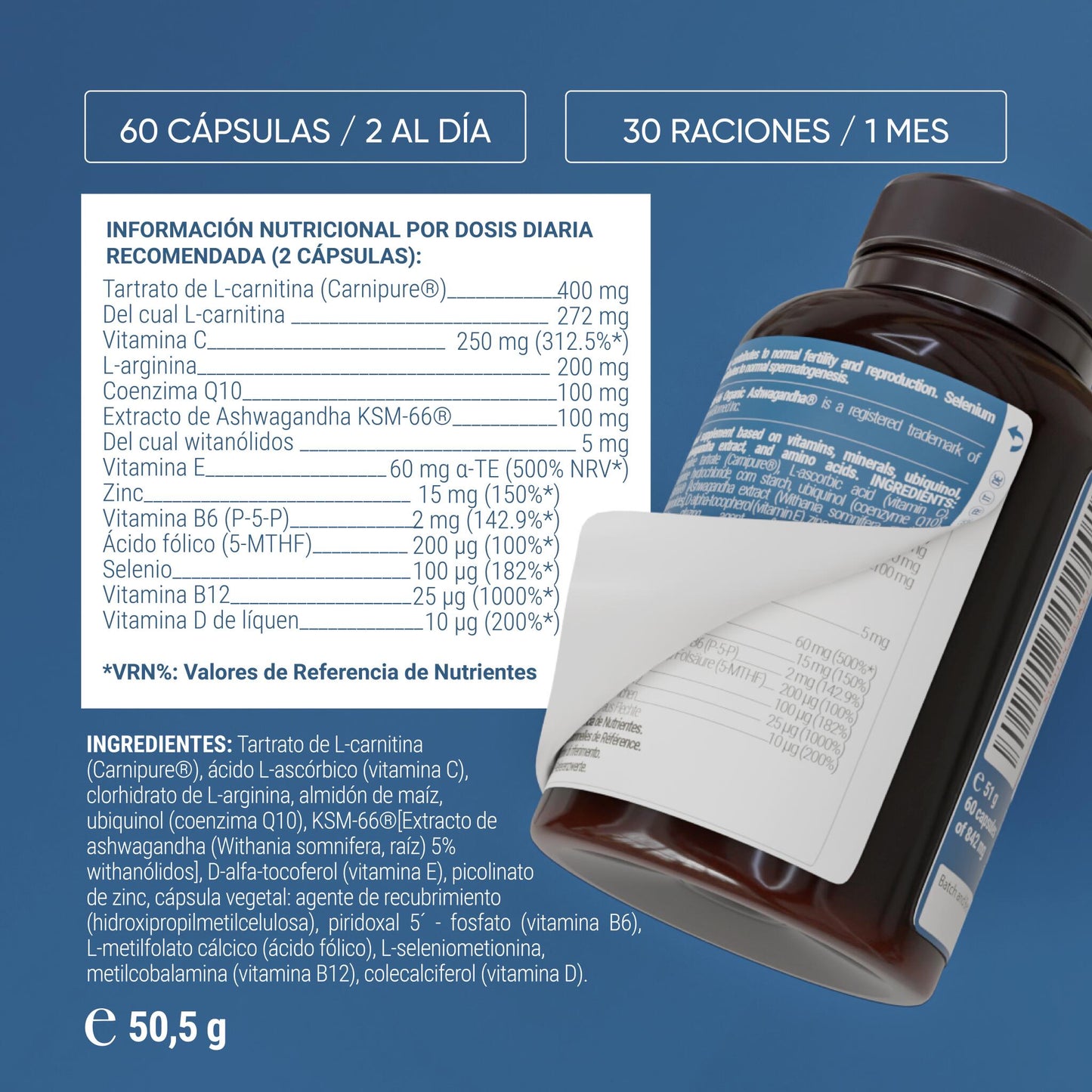 Nullure Fertilidad Masculina Con L-carnitina, Coq10 Y L-arginina (120 Cápsulas)_5