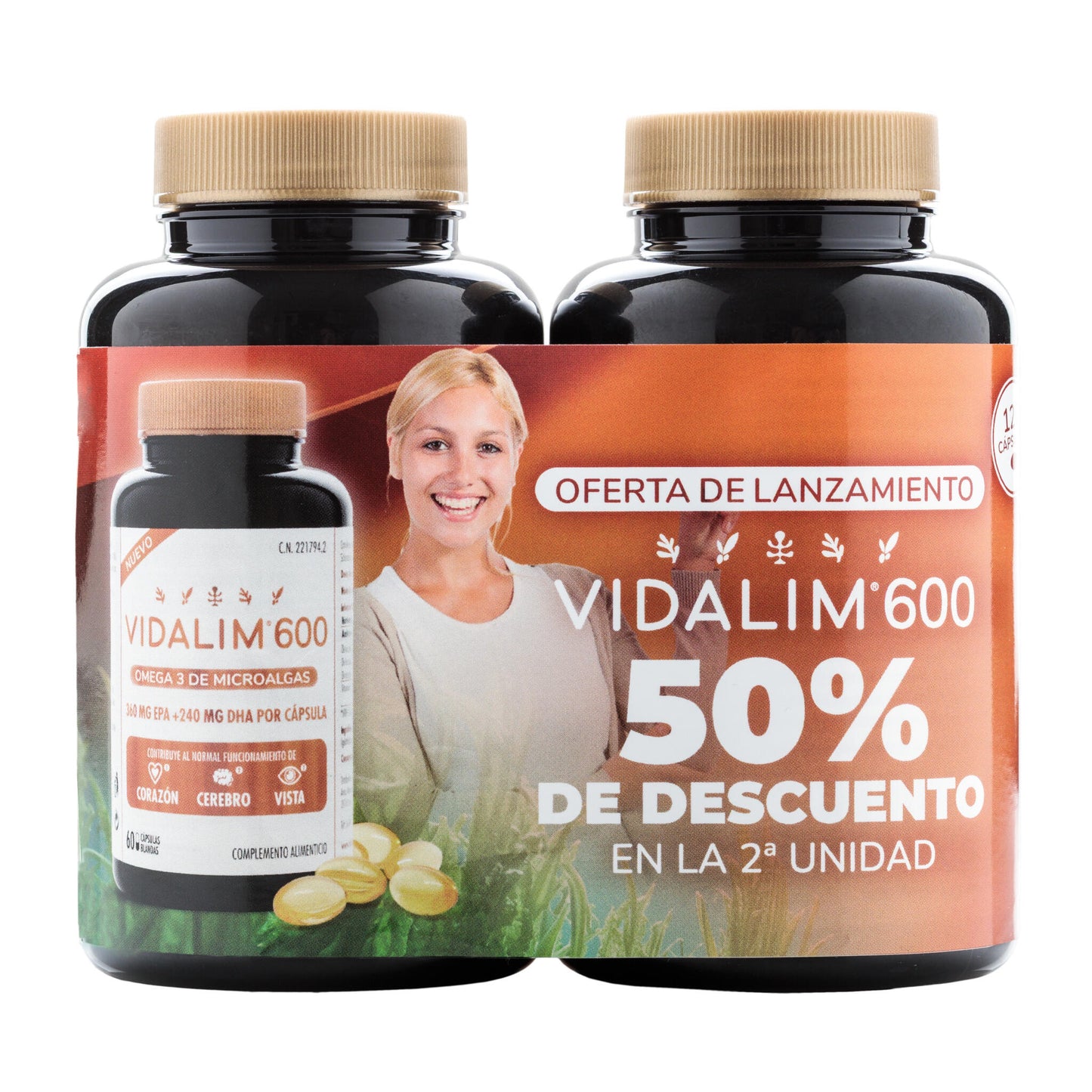 OMEGA 3 DE MICROALGAS OFERTA PACK CORAZON VIDALIM 600. 360mg EPA + 240mg DHA POR CAPSULA | 120 CAPSULAS_0