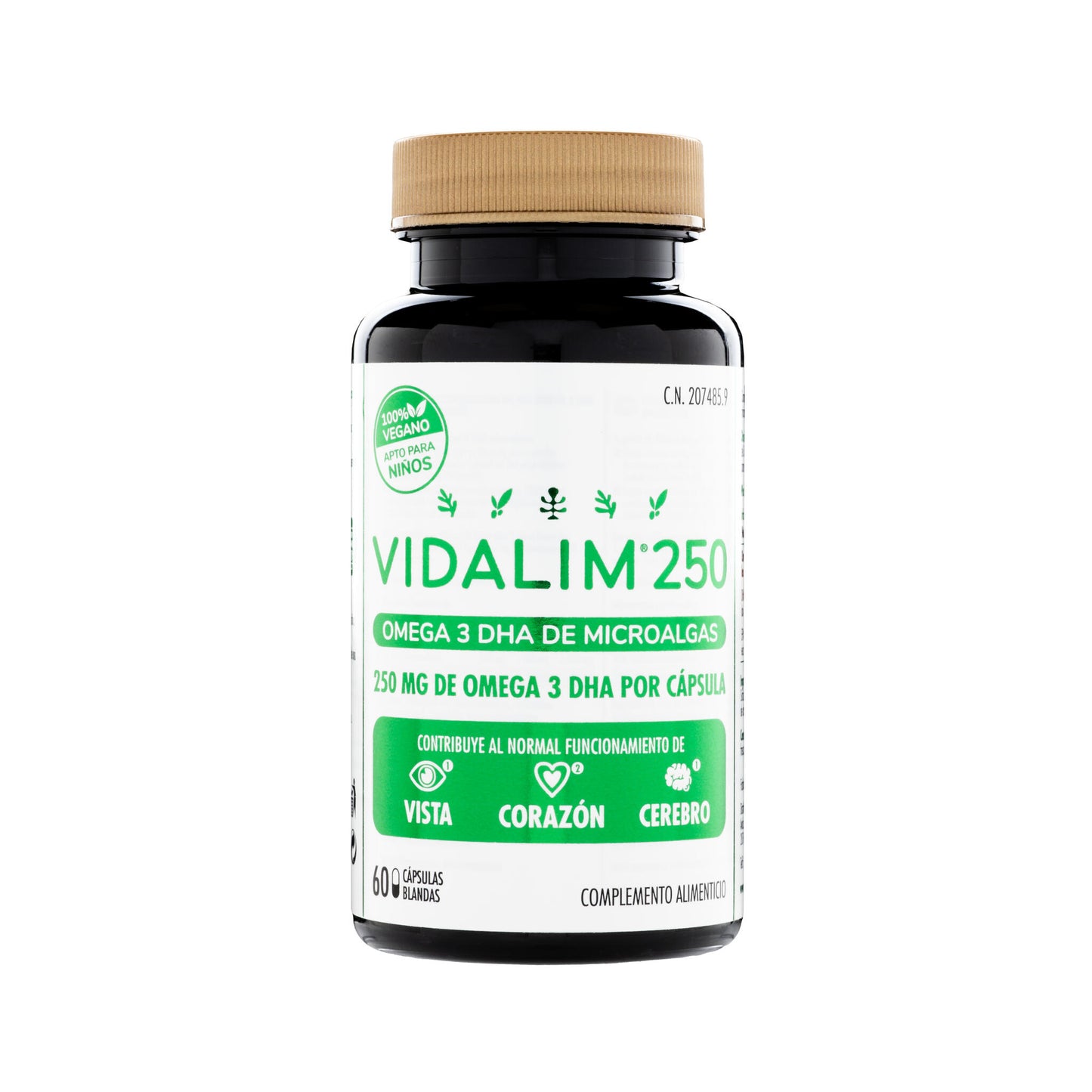 Omega 3 Vegano de Microalgas con 250 mg de DHA – 60 Cápsulas Vidalim_0