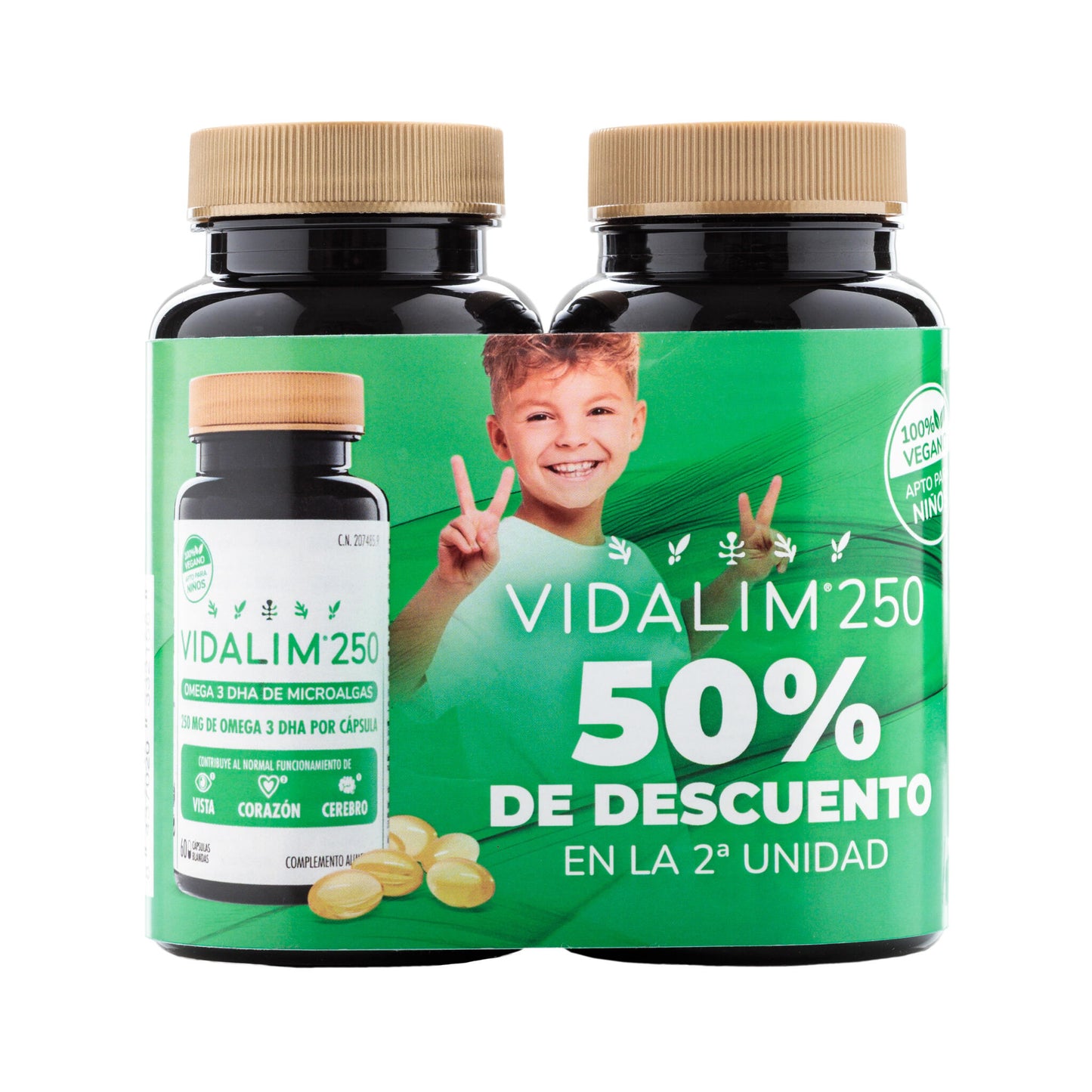 Omega 3 Vegano de Microalgas con 250 mg de DHA – Pack 120 Cápsulas Vidalim_4