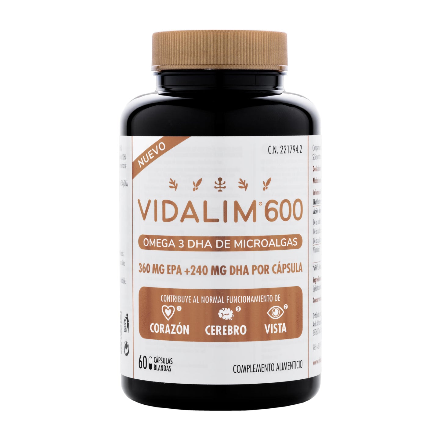Omega 3 de Microalgas con 360 mg de EPA y 240 mg de DHA – 60 Cápsulas Vidalim_0