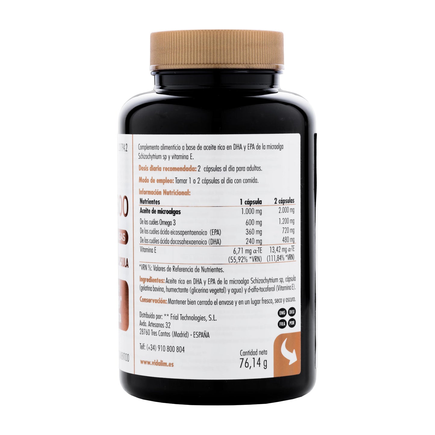 Omega 3 de Microalgas con 360 mg de EPA y 240 mg de DHA – Pack 120 Cápsulas Vidalim_2