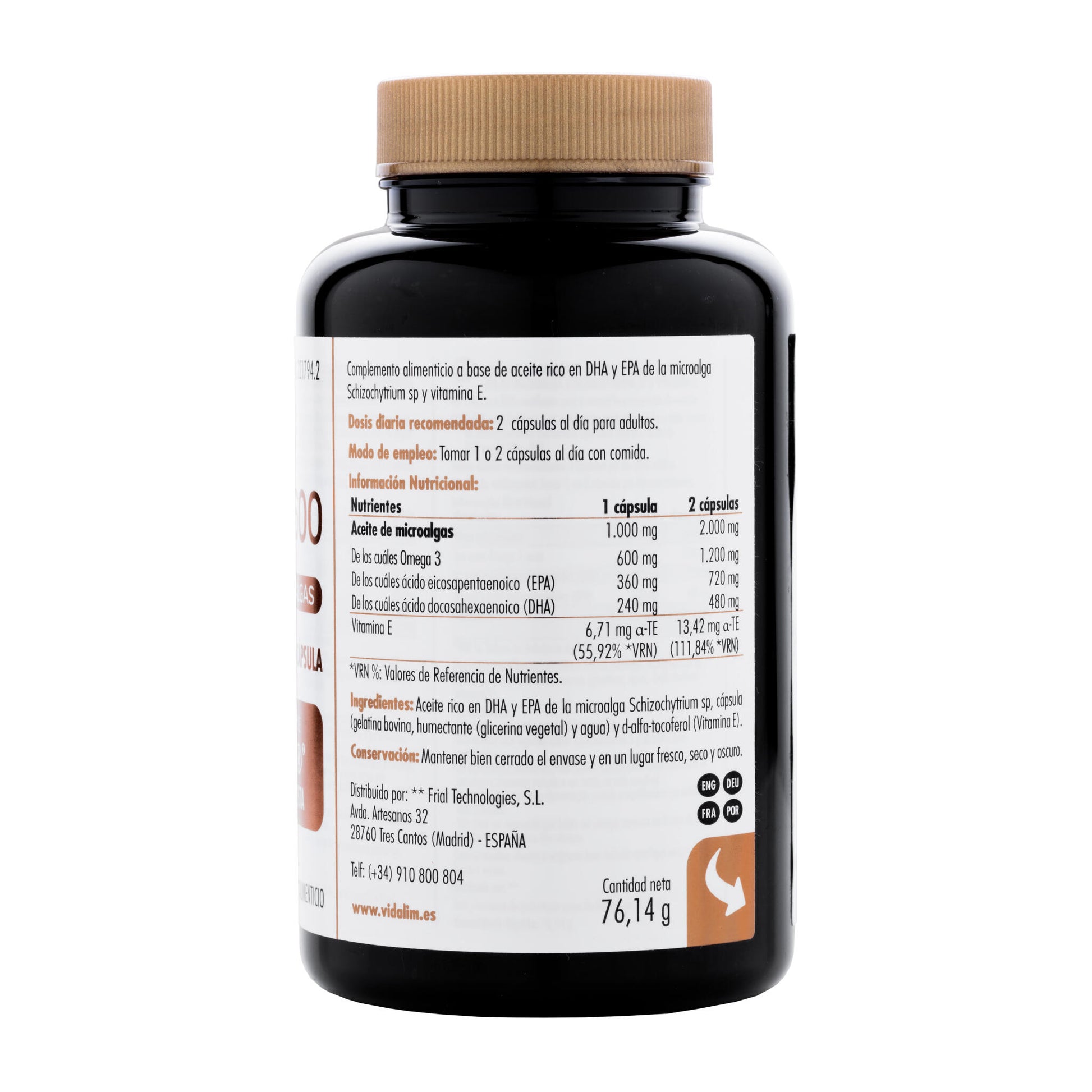 Omega 3 de Microalgas con 360 mg de EPA y 240 mg de DHA – Pack 120 Cápsulas Vidalim_2
