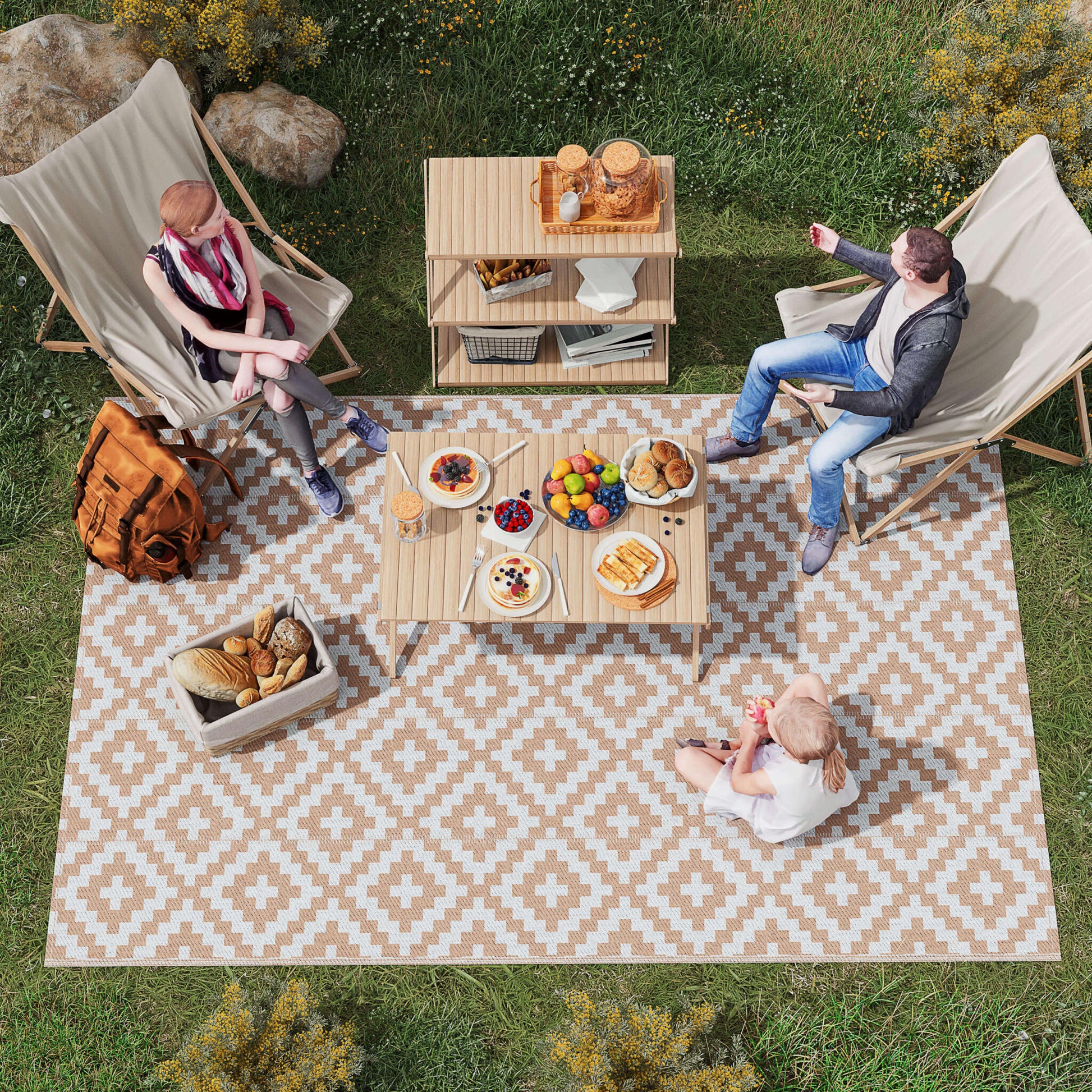 Outsunny Alfombra De Exterior 182x274 Cm Con Patrón Geométrico De Rombos_1