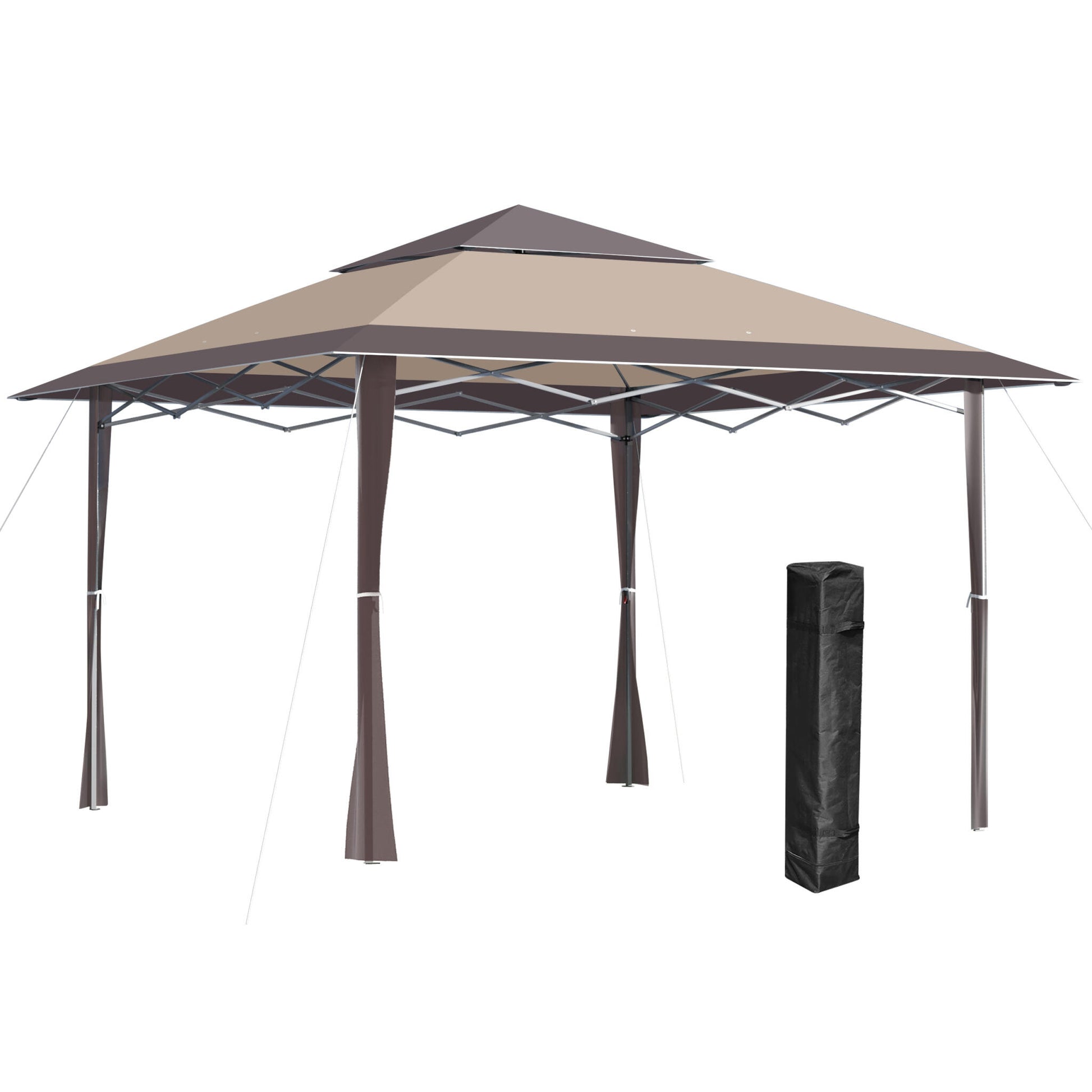 Outsunny Cenador Plegable 4x4m Doble Techo Altura Ajustable Portátil De Acero_0
