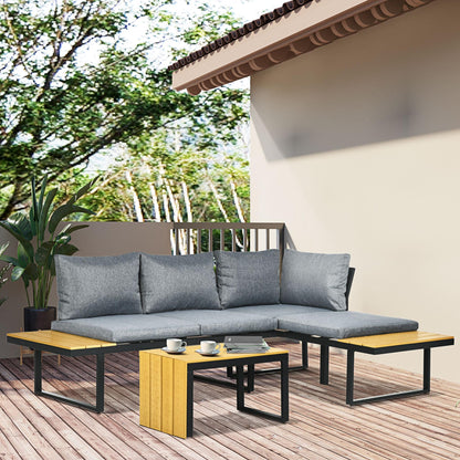 Outsunny Conjunto De Muebles De Jardín De Aluminio Con 2 Sofás Esquineros Mesa_1
