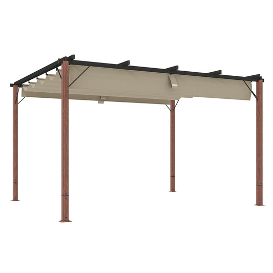 Outsunny Pérgola Con Techo Retráctil 4x3 M Resistente Al Agua Natural Y Café_0