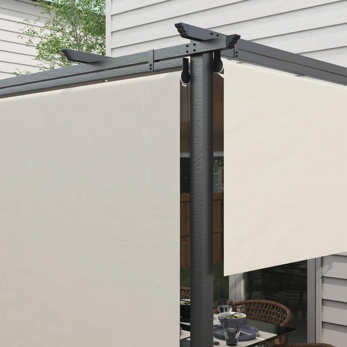 Outsunny Pérgola De Jardín 4x3 M Con Techo Retráctil 4 Cortinas Enrollables_3