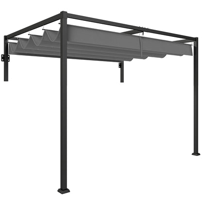 Outsunny Pérgola De Pared 297x211x220 Cm Con Techo Retráctil Para Patio Gris_0