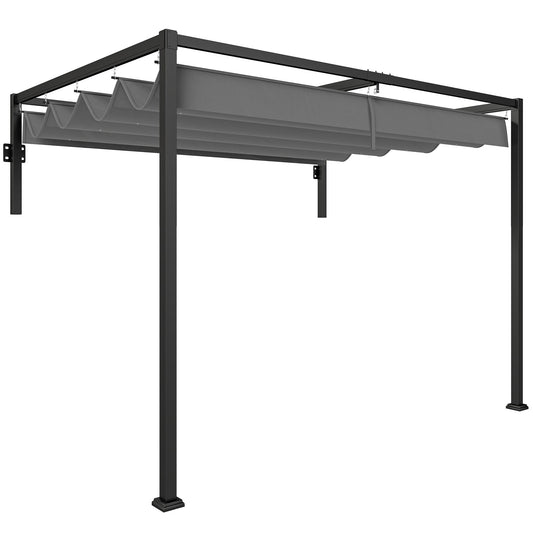 Outsunny Pérgola De Pared 297x211x220 Cm Con Techo Retráctil Para Patio Gris_0