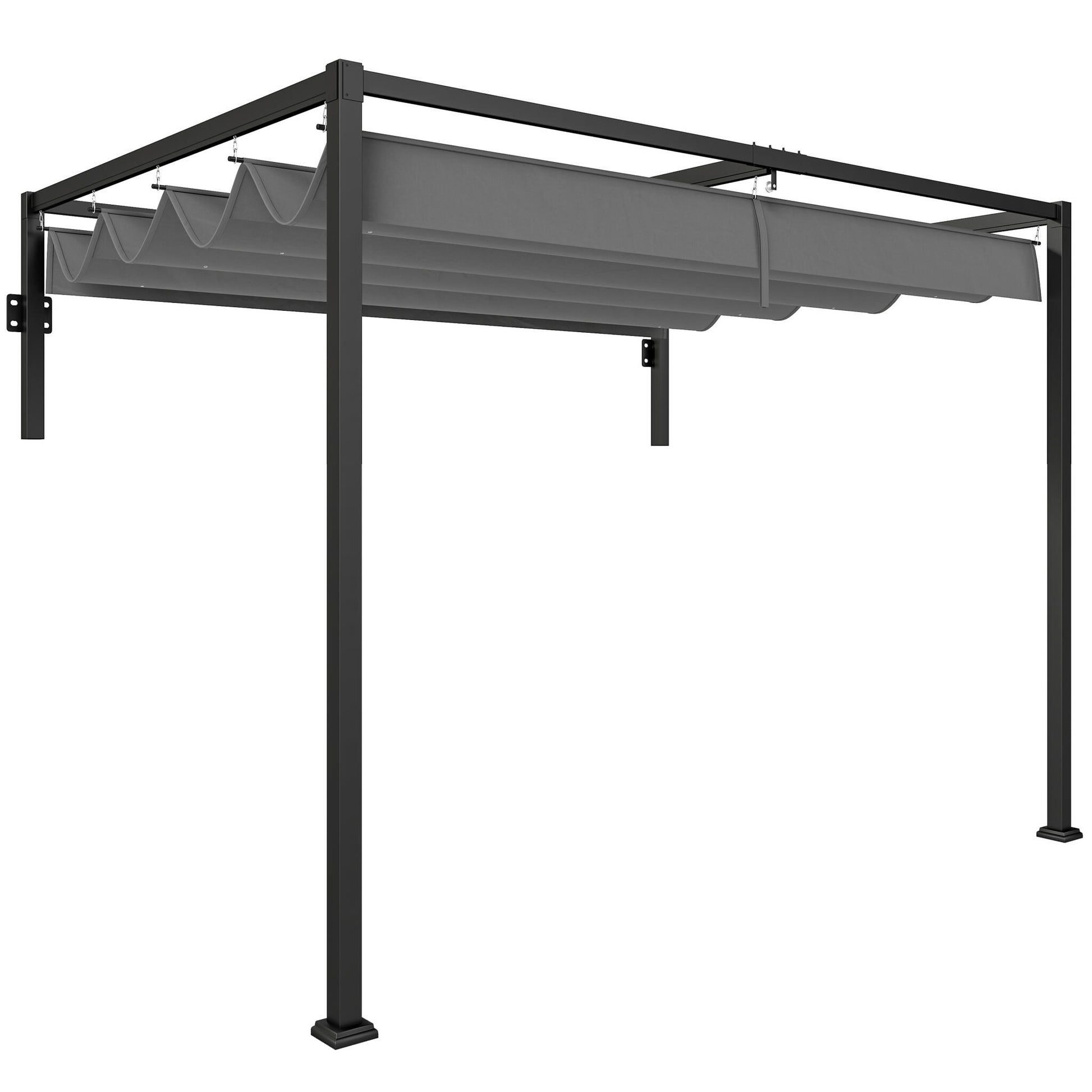 Outsunny Pérgola De Pared 297x211x220 Cm Con Techo Retráctil Para Patio Gris_0