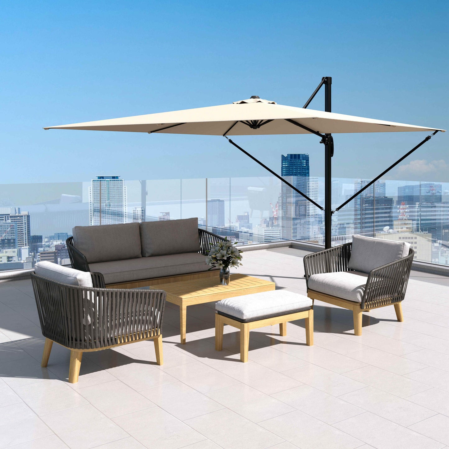 Outsunny Sombrilla De Jardín 2,9x2,9 M Con Manivela Inclinación Ajustable Caqui_3
