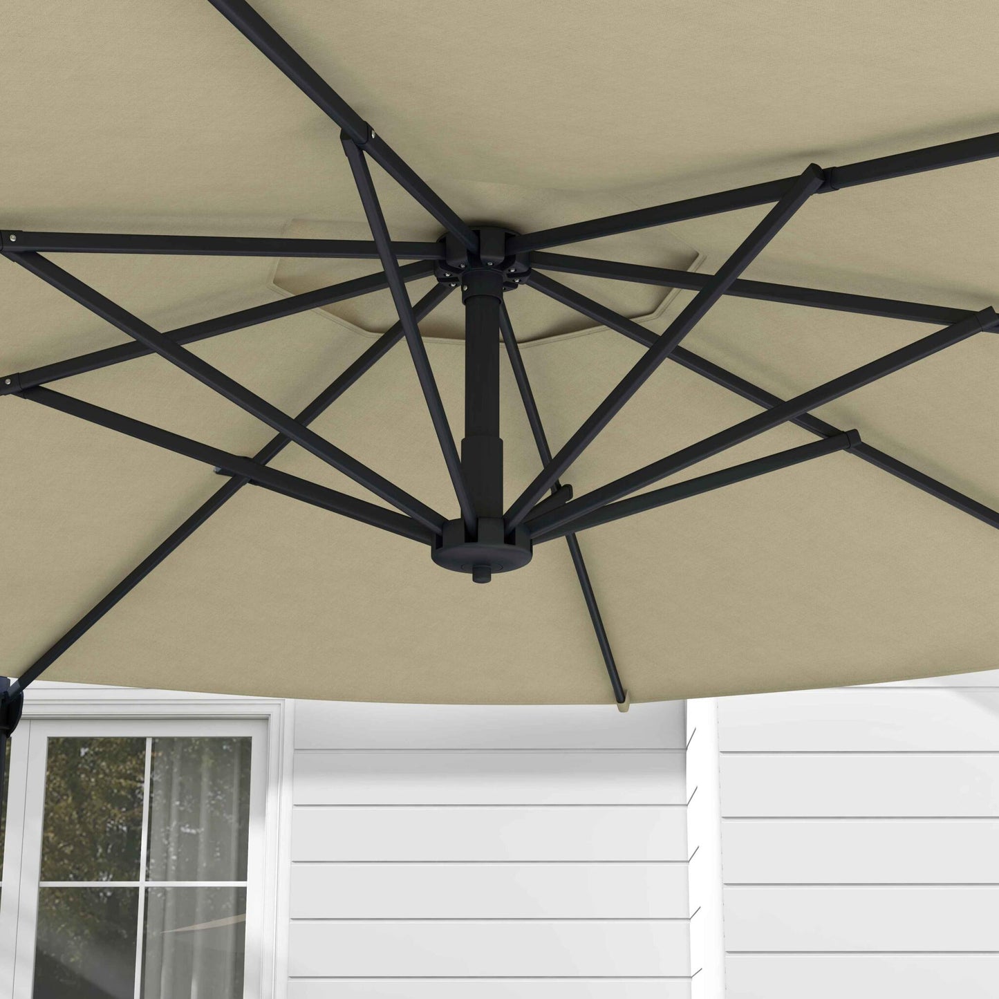Outsunny Sombrilla De Jardín Ø294x242 Cm Con Altura Ajustable Crema_3