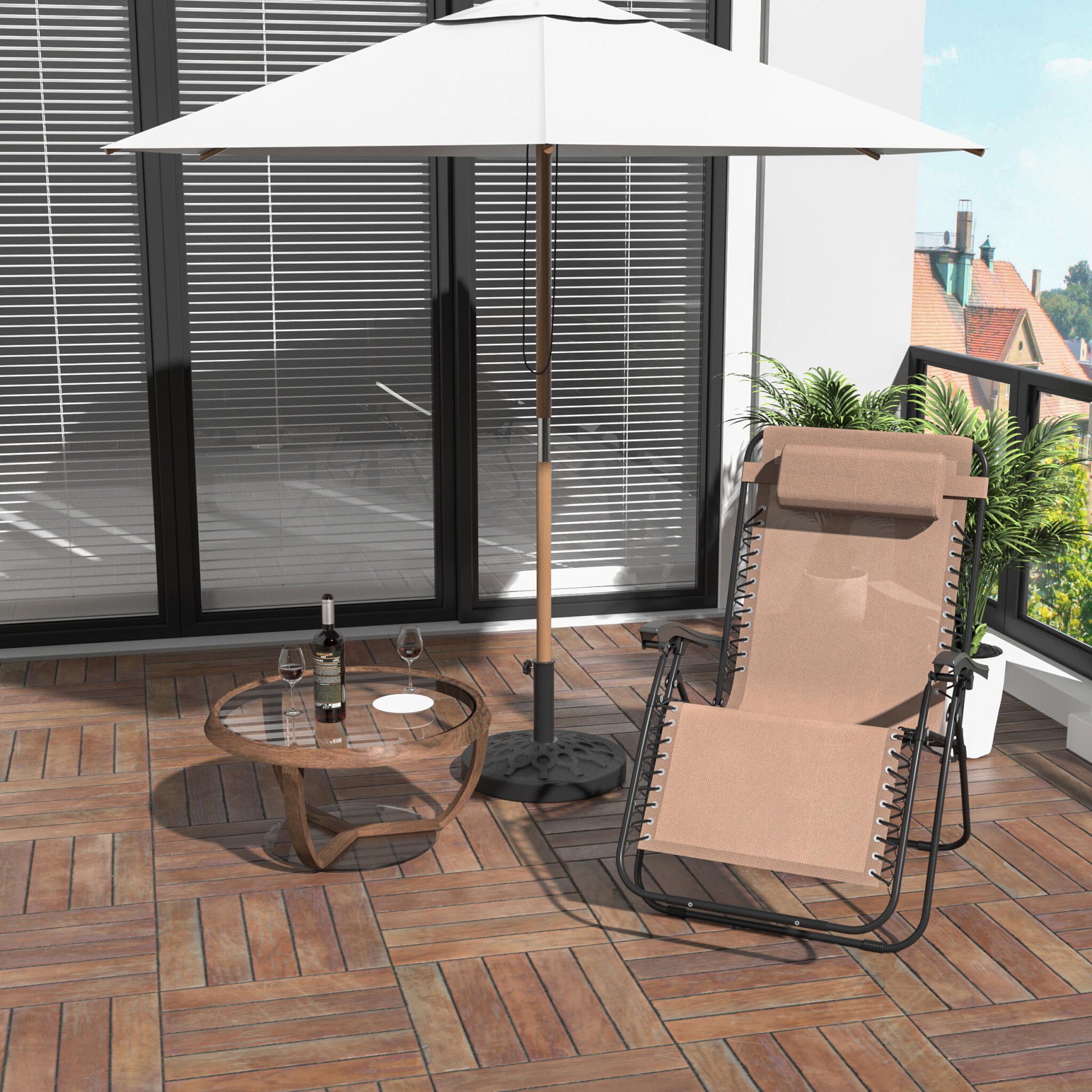 Outsunny Tumbona Plegable De Jardín Respaldo Ajustable Marco De Acero Beige_1