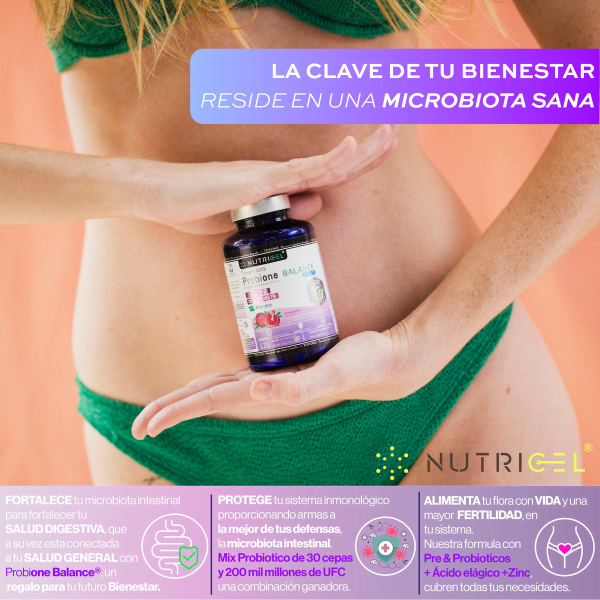 Probione Balance Probióticos y Prebióticos 200 mil M UFC Nutricel 120 cápsulas